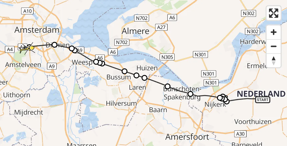 Routekaart van de vlucht: Traumaheli naar VU Medisch Centrum Amsterdam, Kolthoornseweg