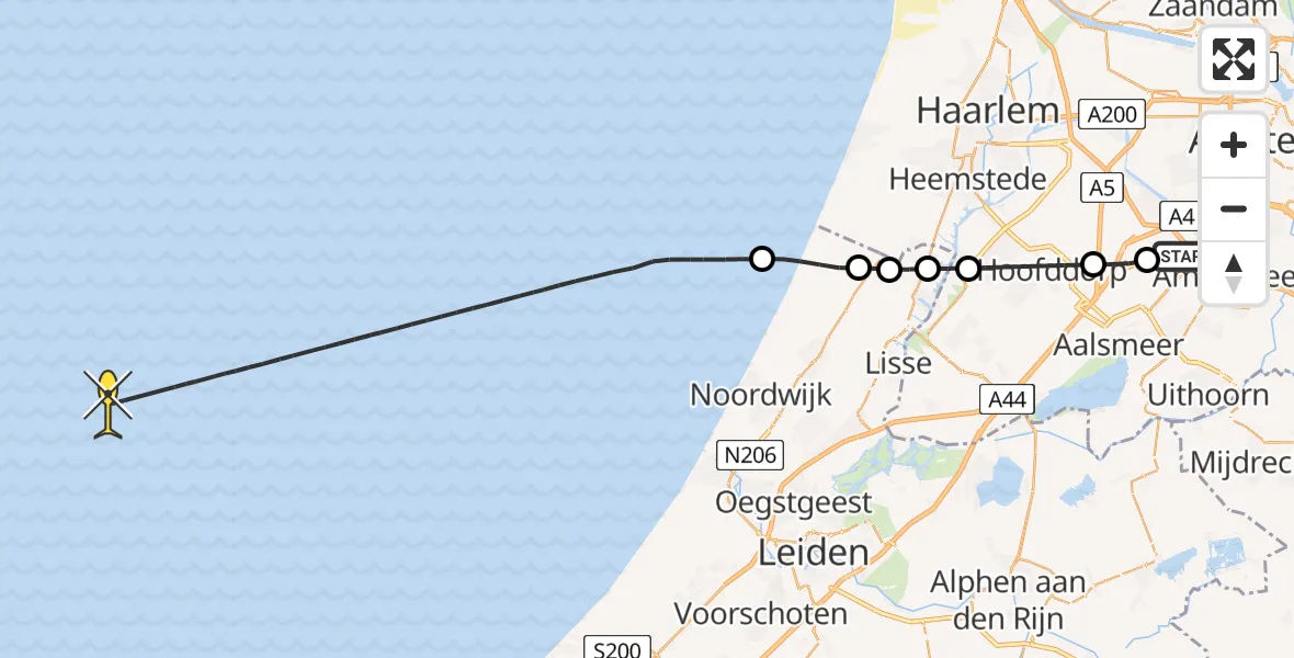 Routekaart van de vlucht: Politieheli naar Loevesteinse Randweg