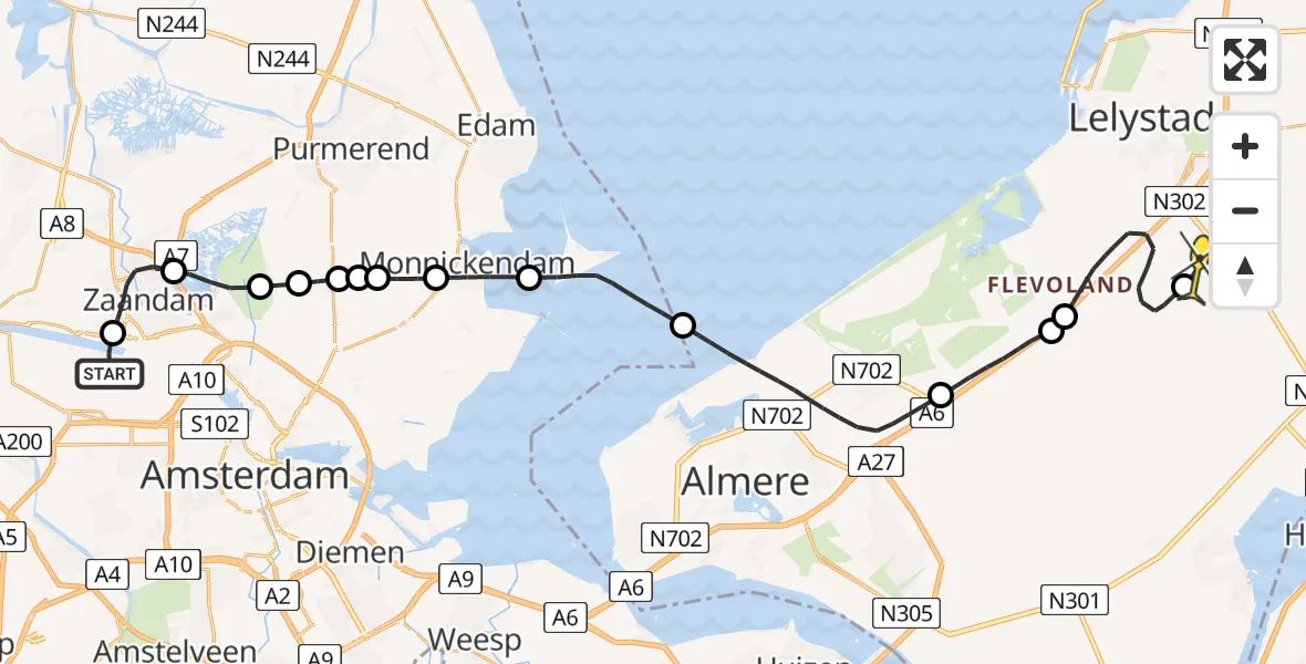 Routekaart van de vlucht: Traumaheli naar Lelystad Airport, Hoofdtocht