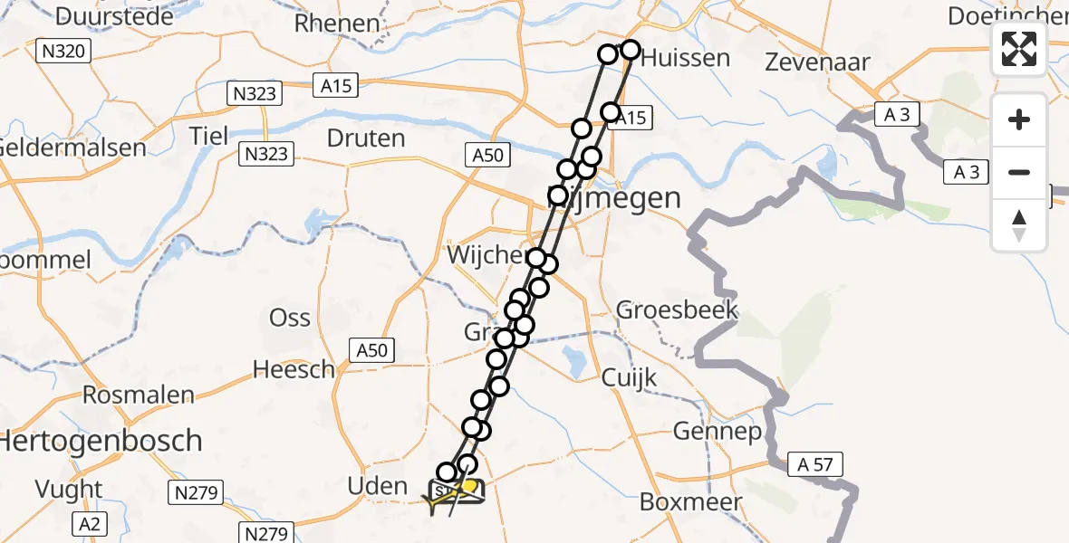 Routekaart van de vlucht: Lifeliner 3 naar Vliegbasis Volkel, Zeelandsedijk