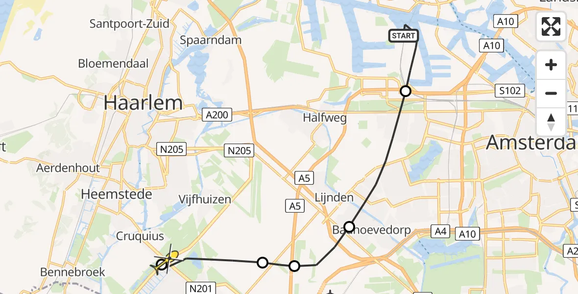 Routekaart van de vlucht: Lifeliner 1 naar Hoofddorp, Elbaweg