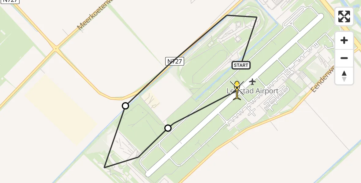 Routekaart van de vlucht: Traumahelikopter naar Lelystad Airport, Amelia Earhartweg
