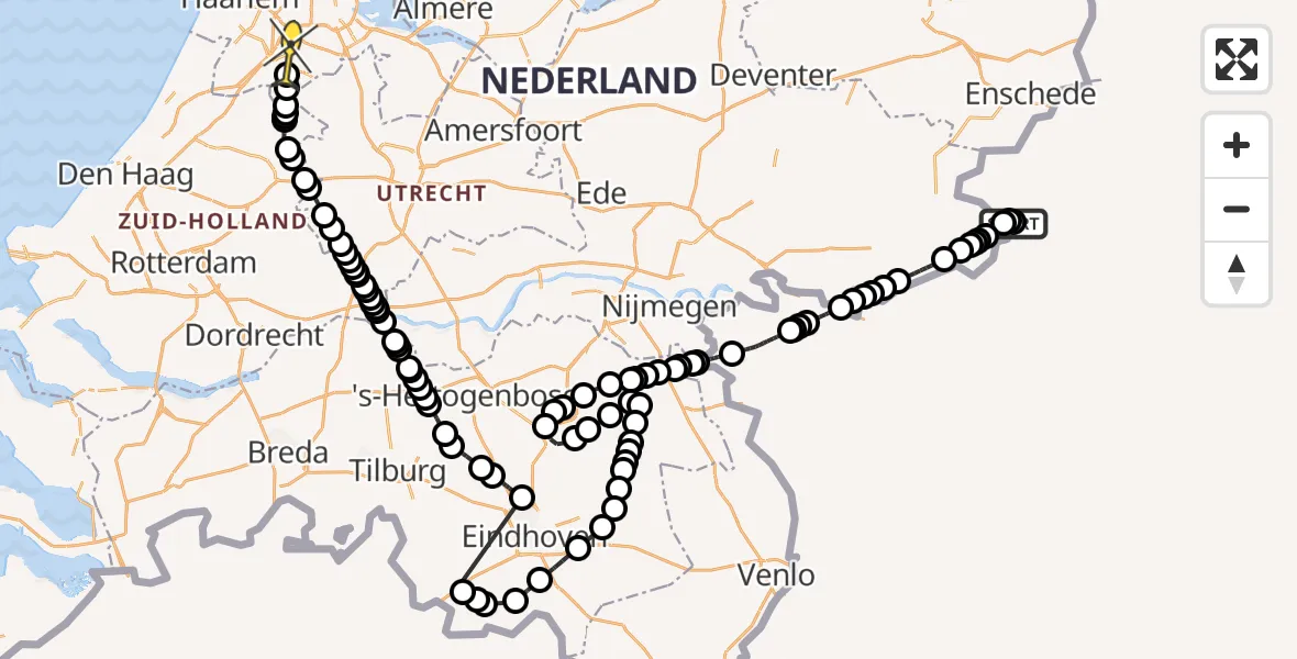 Routekaart van de vlucht: Politieheli naar Schiphol, Ratumseweg