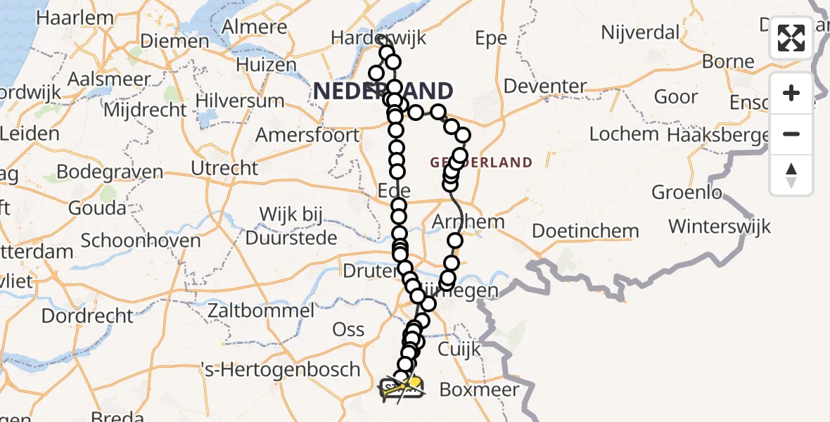 Routekaart van de vlucht: Politieheli naar Vliegbasis Volkel, Zeelandsedijk