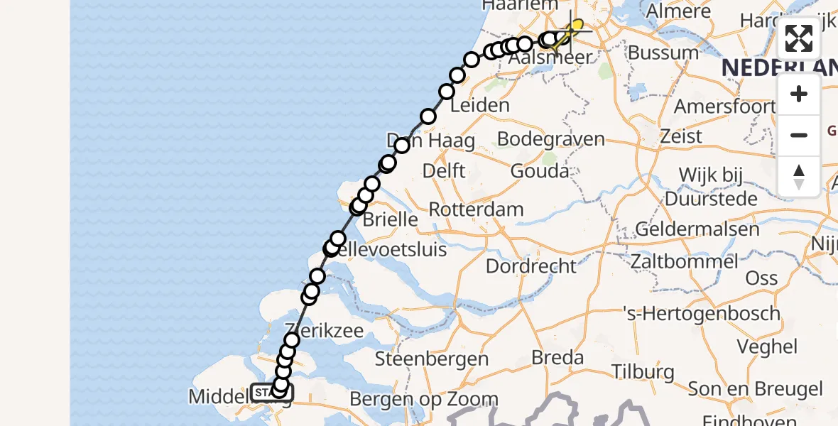 Routekaart van de vlucht: Politieheli naar Schiphol, Calandweg