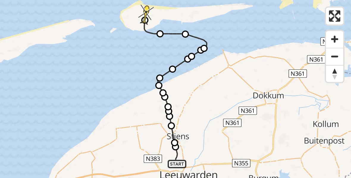 Routekaart van de vlucht: Ambulanceheli naar Ameland Airport Ballum, Keegsdijkje