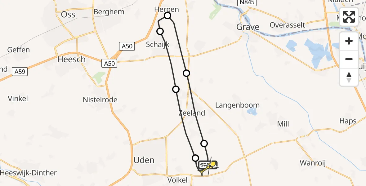 Routekaart van de vlucht: Lifeliner 3 naar Vliegbasis Volkel, Houtvennen