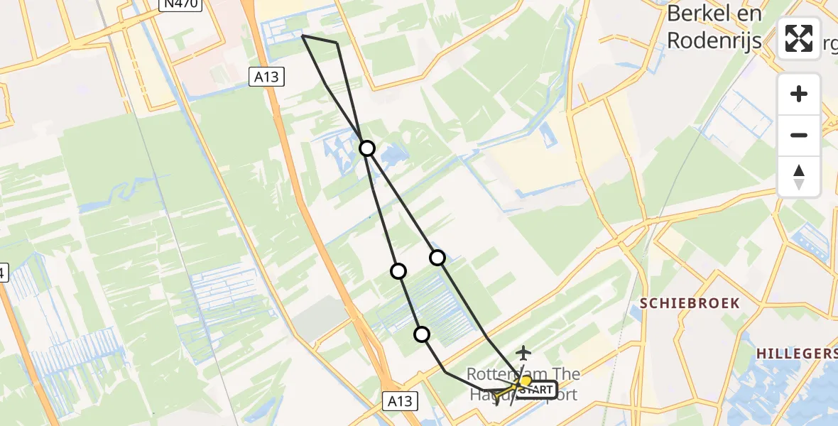 Routekaart van de vlucht: Lifeliner 2 naar Rotterdam The Hague Airport, Schieveense polder