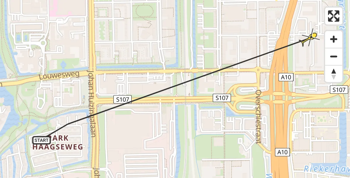 Routekaart van de vlucht: Politieheli naar Amsterdam, Voorburgstraat