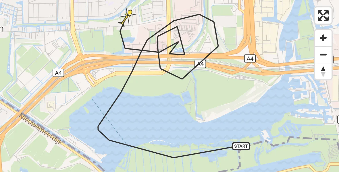 Routekaart van de vlucht: Politieheli naar Amsterdam, Oude Haagseweg