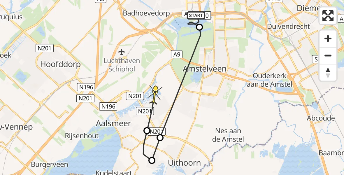 Routekaart van de vlucht: Politieheli naar Aalsmeer, Nieuwe Meer