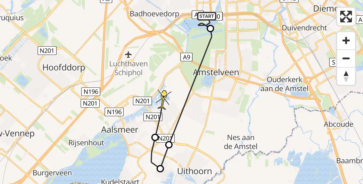 Routekaart van de vlucht: Politiehelikopter naar Aalsmeer, Nieuwe Meer