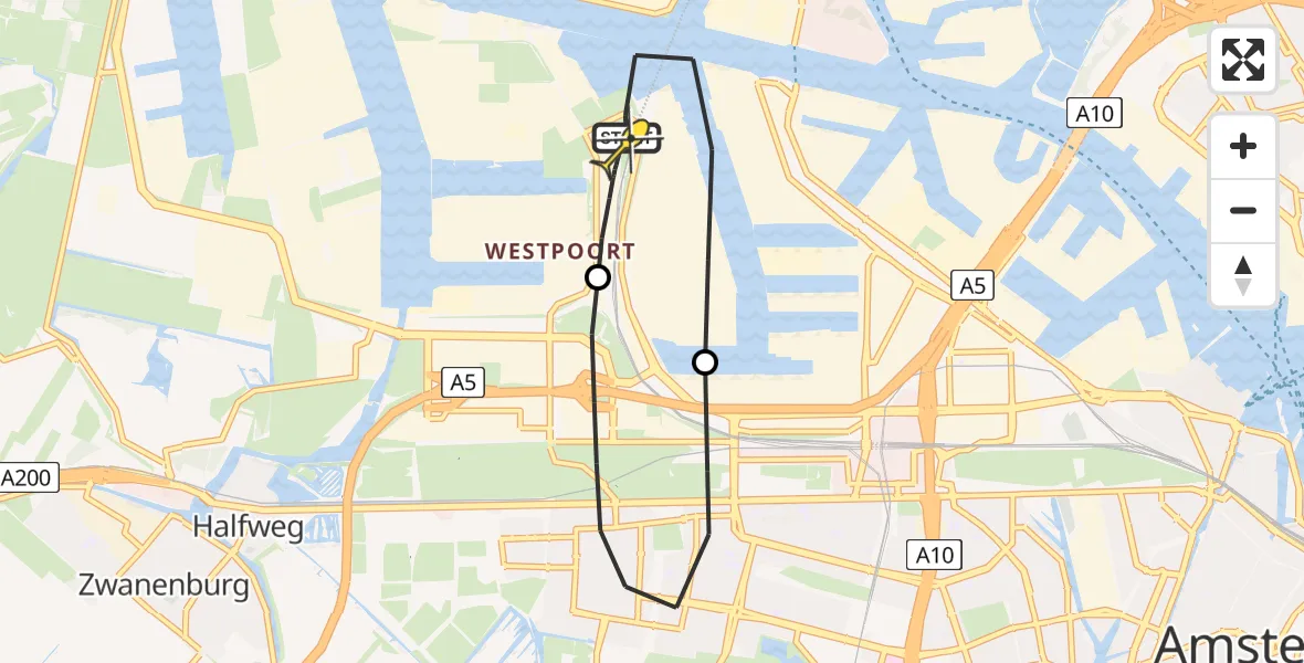 Routekaart van de vlucht: Lifeliner 1 naar Amsterdam Heliport, Grote Tocht