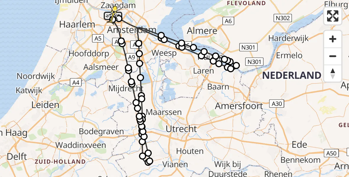 Routekaart van de vlucht: Lifeliner 1 naar Amsterdam Heliport, Kompasweg