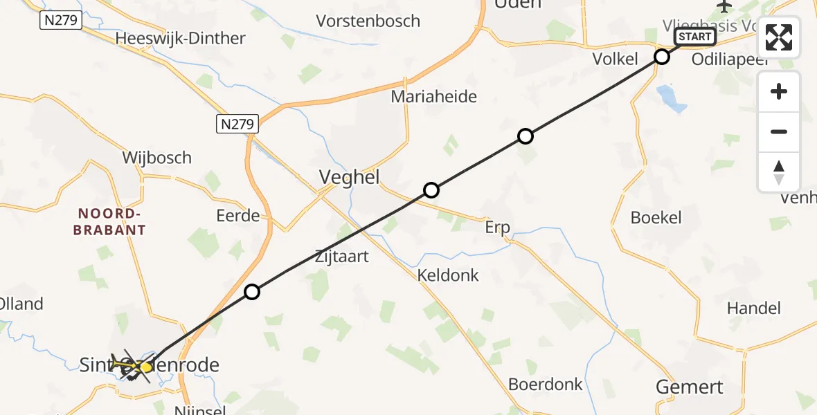 Routekaart van de vlucht: Lifeliner 3 naar Sint-Oedenrode, Rouwstraat