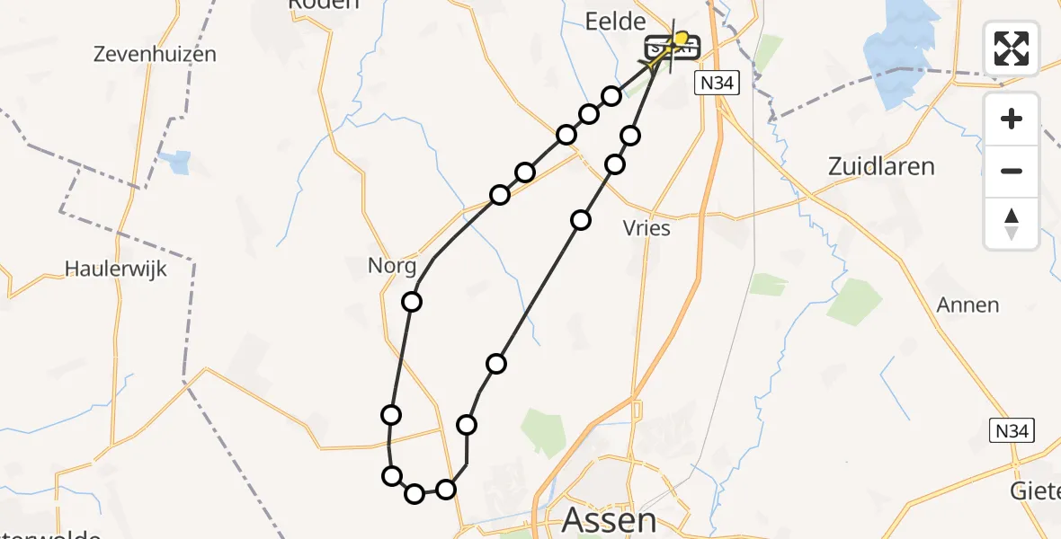 Routekaart van de vlucht: Lifeliner 4 naar Groningen Airport Eelde, Vissersweg