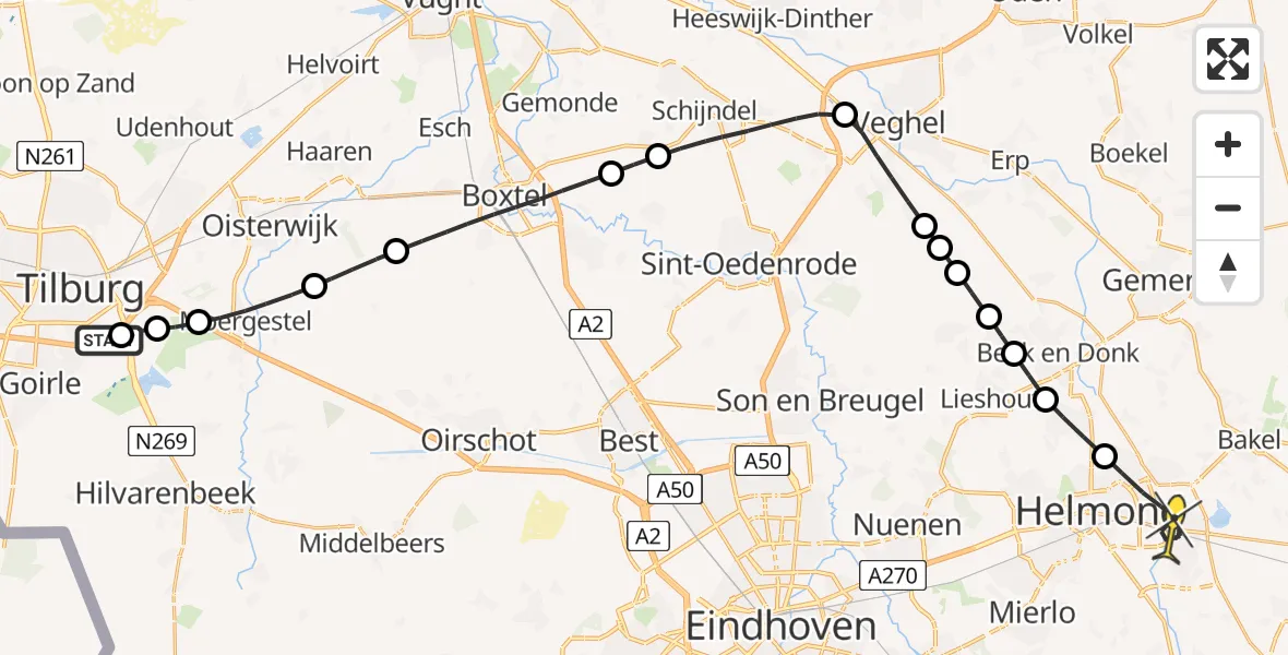 Routekaart van de vlucht: Lifeliner 3 naar Helmond, Hoevense Kanaaldijk