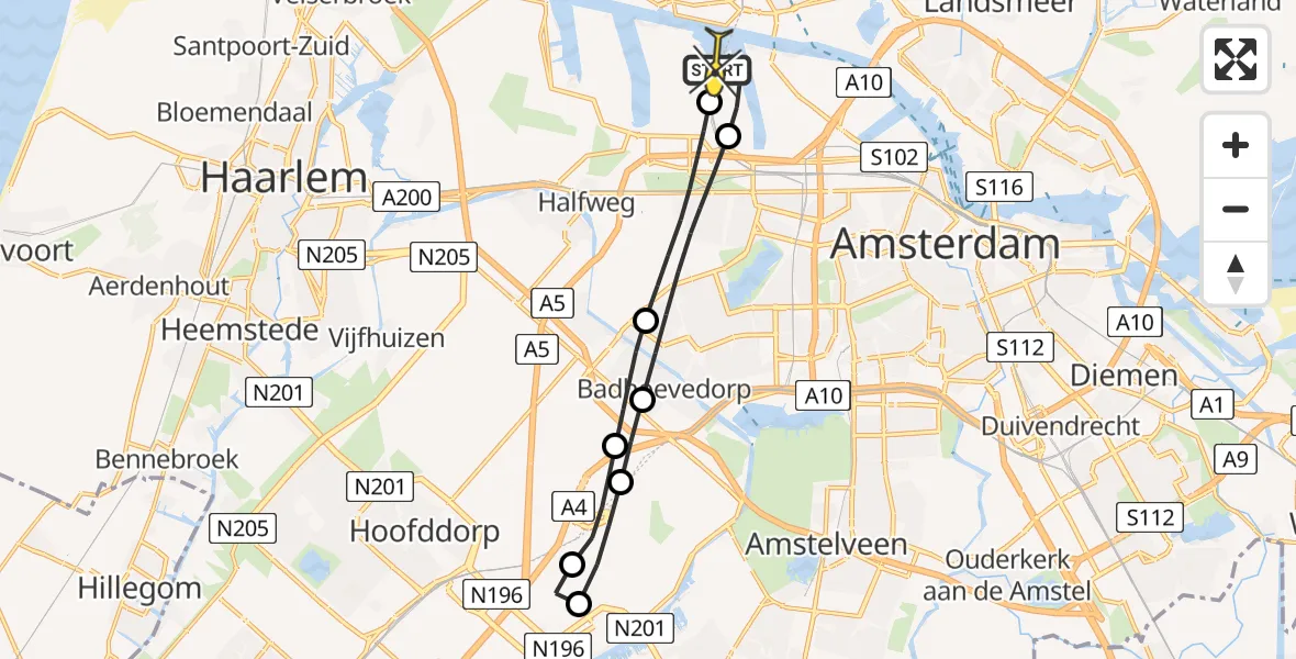 Routekaart van de vlucht: Lifeliner 1 naar Amsterdam Heliport, Lipariweg