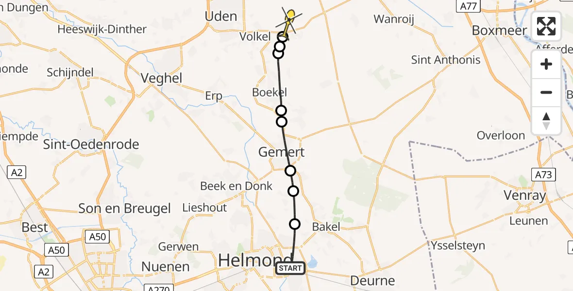 Routekaart van de vlucht: Lifeliner 3 naar Vliegbasis Volkel, Rayse Hei