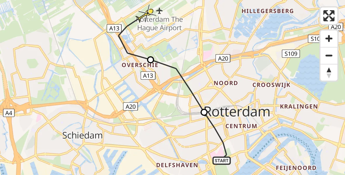 Routekaart van de vlucht: Lifeliner 2 naar Rotterdam The Hague Airport, Josephlaan