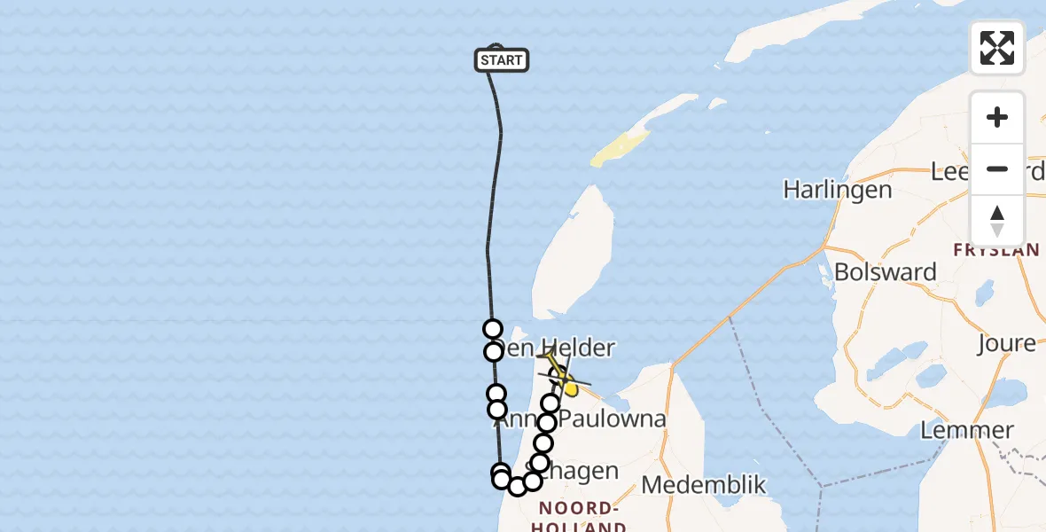 Routekaart van de vlucht: Kustwachthelikopter naar Vliegveld De Kooy, Luchthavenweg