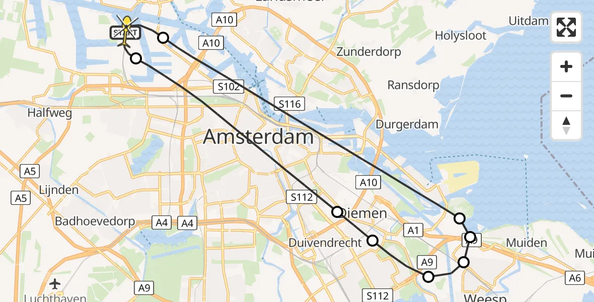 Routekaart van de vlucht: Lifeliner 1 naar Amsterdam Heliport, Westhavenweg