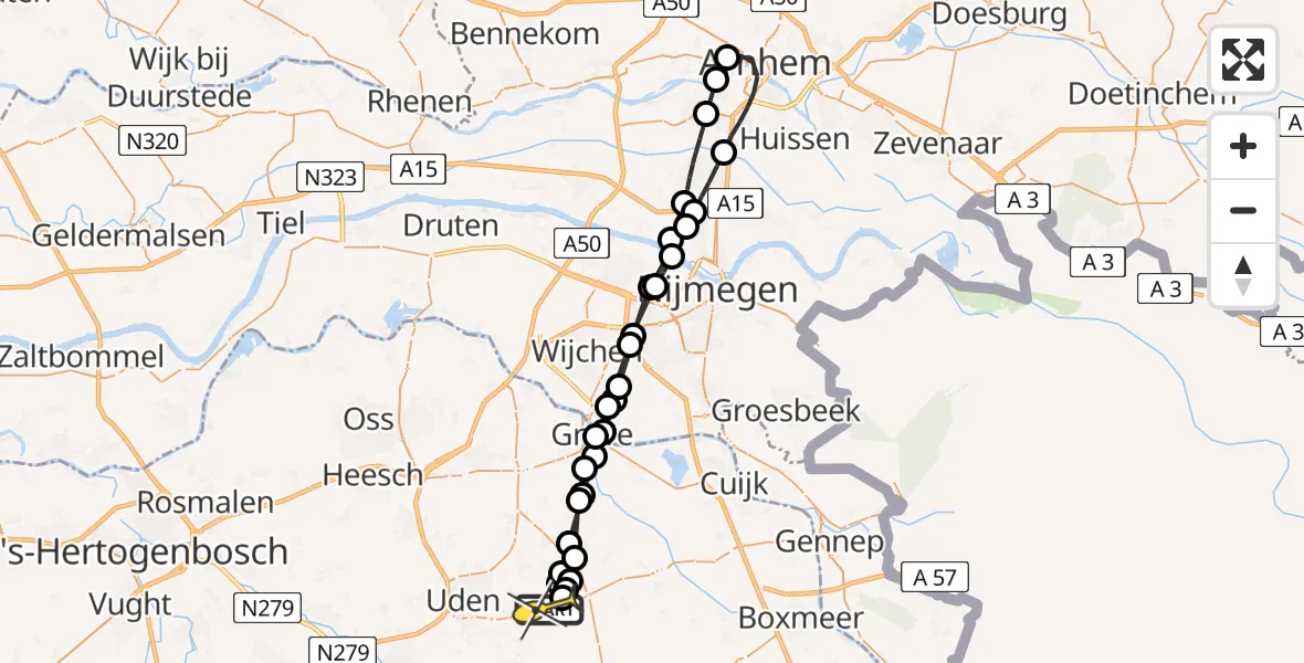 Routekaart van de vlucht: Lifeliner 3 naar Vliegbasis Volkel, Zeelandsedijk