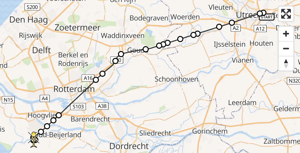 Routekaart van de vlucht: Lifeliner 2 naar Piershil, Lindeneiland