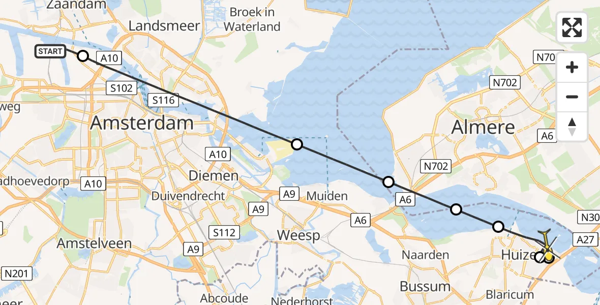 Routekaart van de vlucht: Lifeliner 1 naar Huizen, Westhavenweg