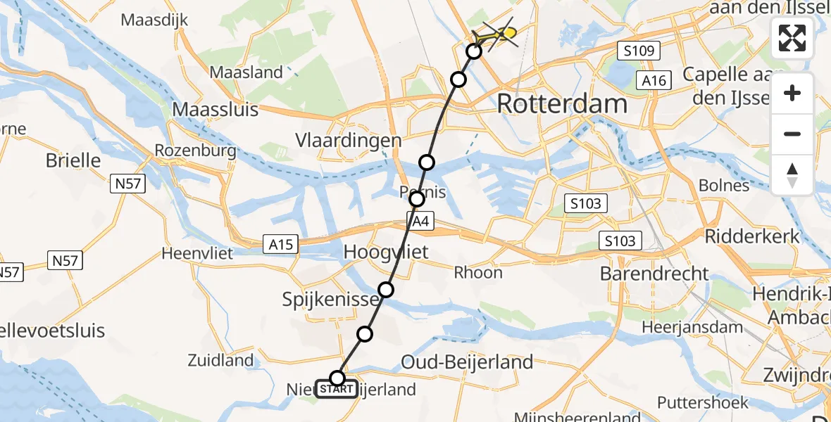 Routekaart van de vlucht: Lifeliner 2 naar Rotterdam The Hague Airport, Groede