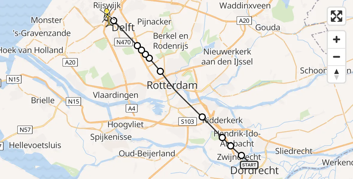 Routekaart van de vlucht: Lifeliner 2 naar Rijswijk, Buiten Kalkhaven