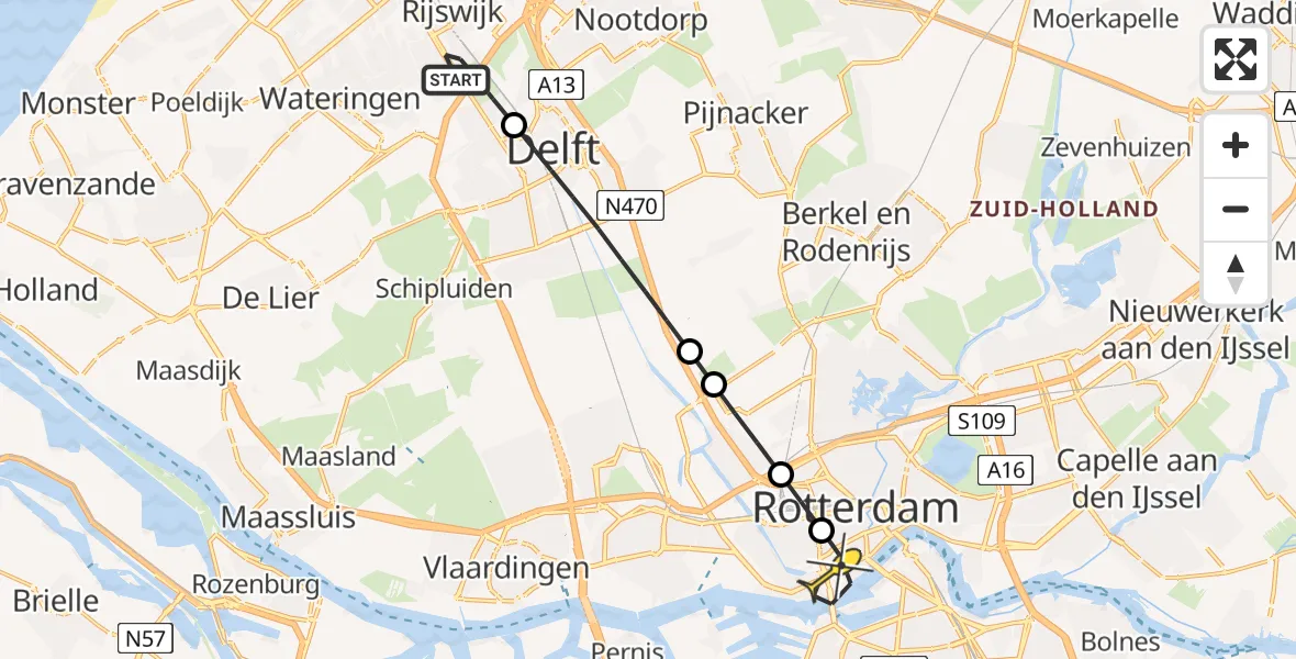 Routekaart van de vlucht: Lifeliner 2 naar Erasmus MC, Banjostraat