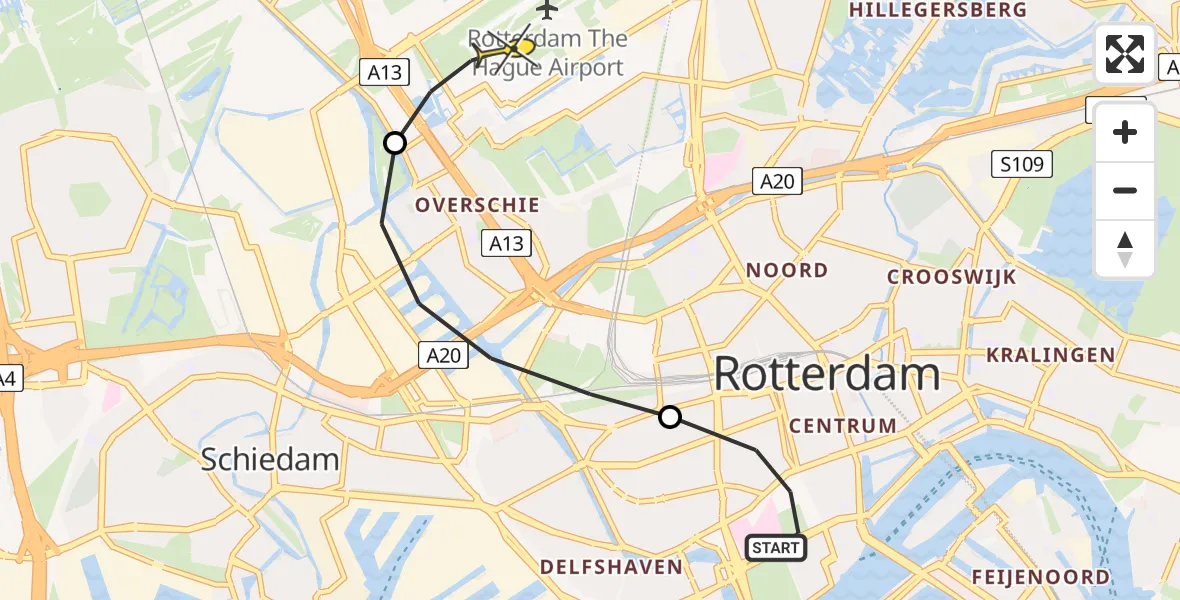 Routekaart van de vlucht: Lifeliner 2 naar Rotterdam The Hague Airport, Gerrit Sterkmanplein