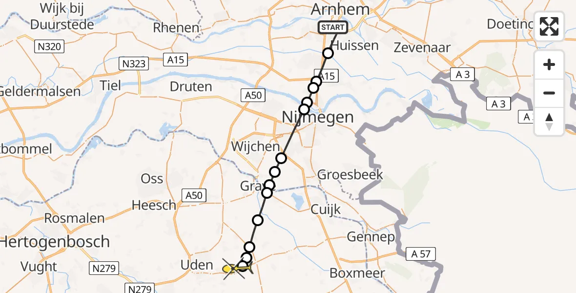 Routekaart van de vlucht: Lifeliner 3 naar Vliegbasis Volkel, Pleijweg