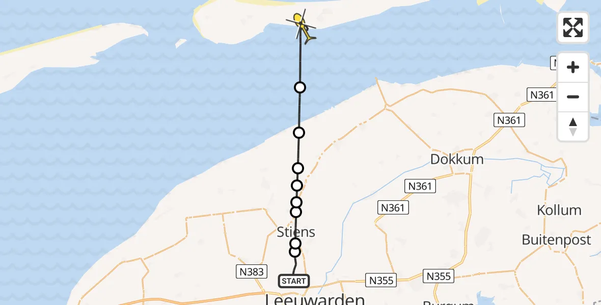 Routekaart van de vlucht: Ambulancehelikopter naar Nes, Keegsdijkje