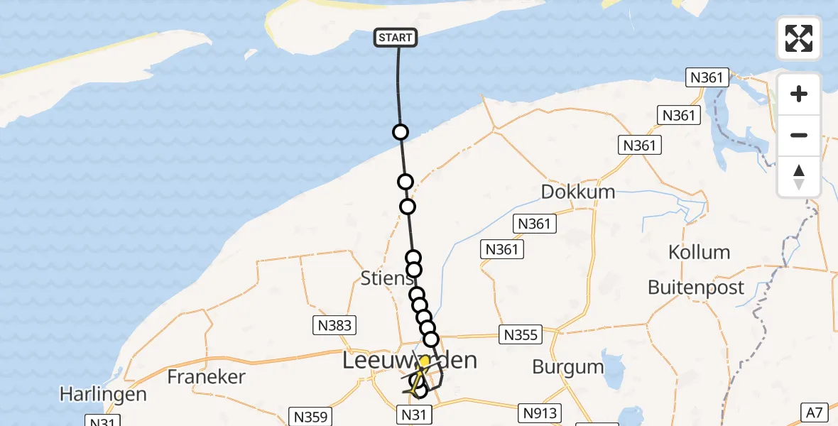 Routekaart van de vlucht: Ambulanceheli naar Leeuwarden, Reegeul