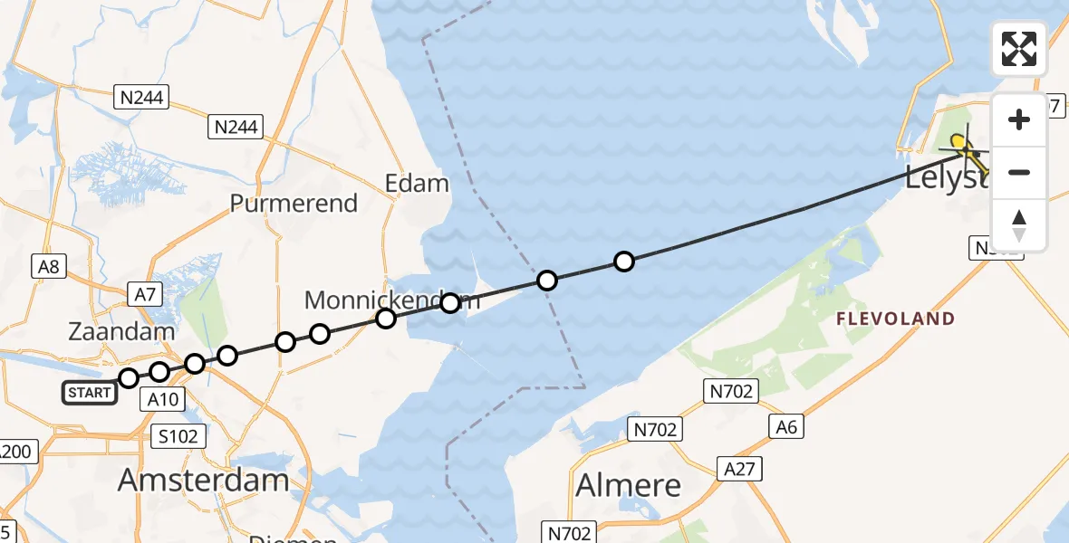 Routekaart van de vlucht: Lifeliner 1 naar Lelystad, Hemweg