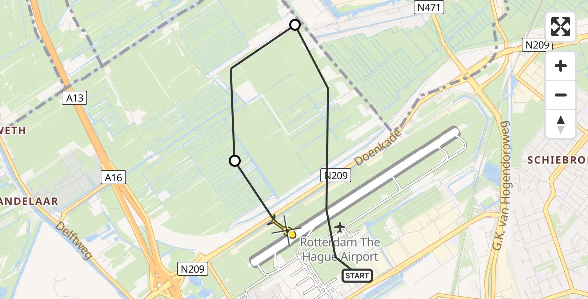 Routekaart van de vlucht: Lifeliner 2 naar Rotterdam The Hague Airport, Oude Bovendijk