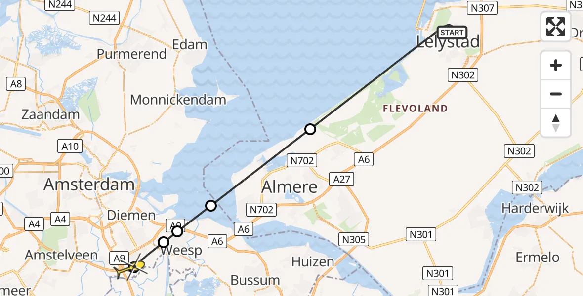 Routekaart van de vlucht: Lifeliner 1 naar Academisch Medisch Centrum (AMC), Jagersbos