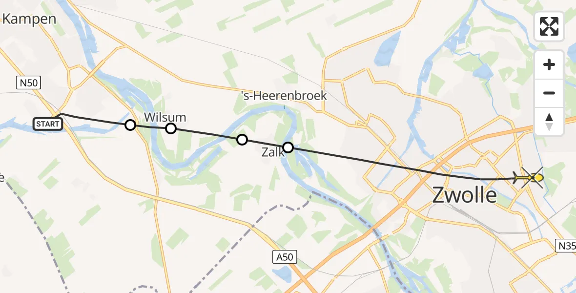 Routekaart van de vlucht: Lifeliner 4 naar Zwolle, De Chalmotweg