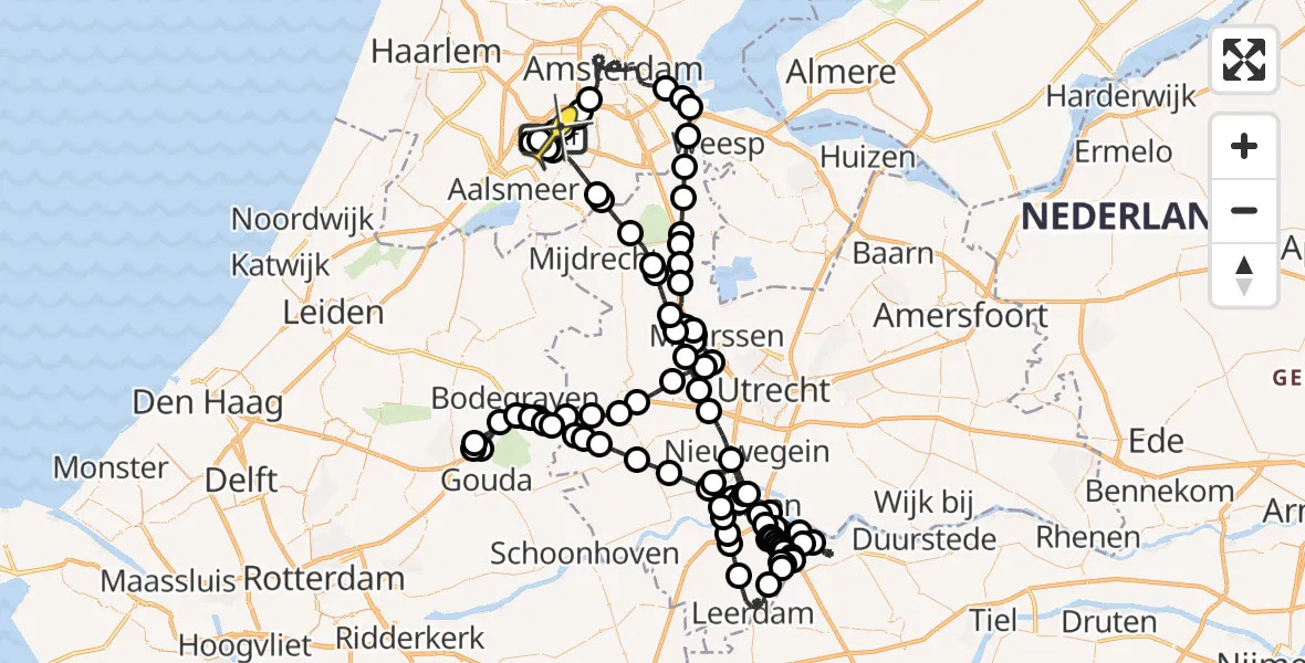 Routekaart van de vlucht: Politieheli naar Schiphol, Kraayveldstraat