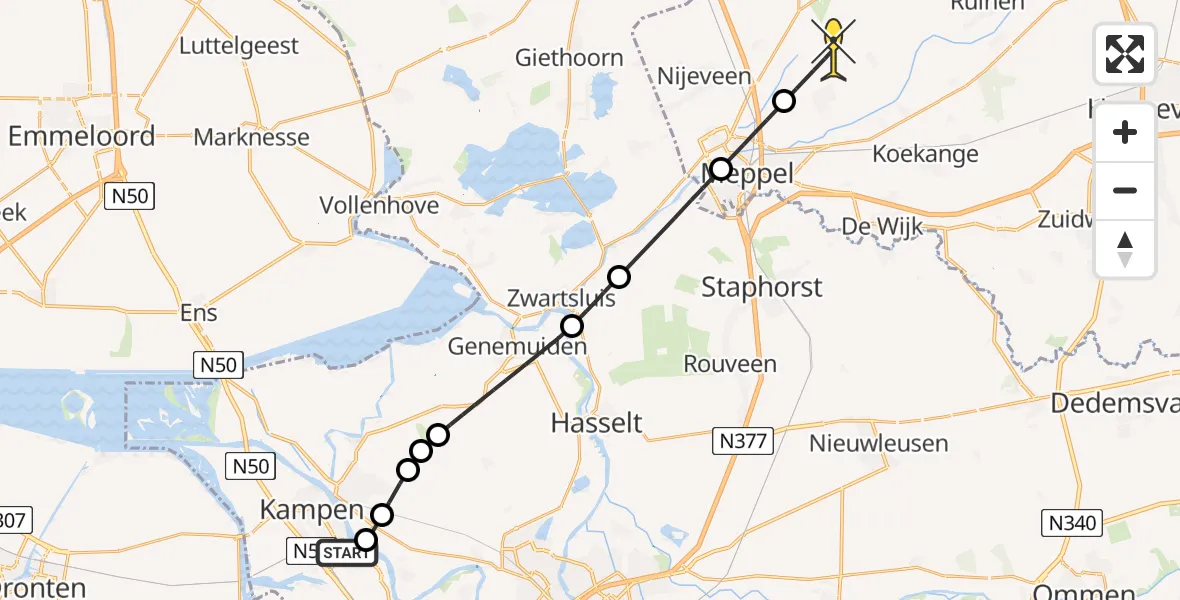 Routekaart van de vlucht: Lifeliner 4 naar Ruinerwold, Meester J.L.M. Niersallee