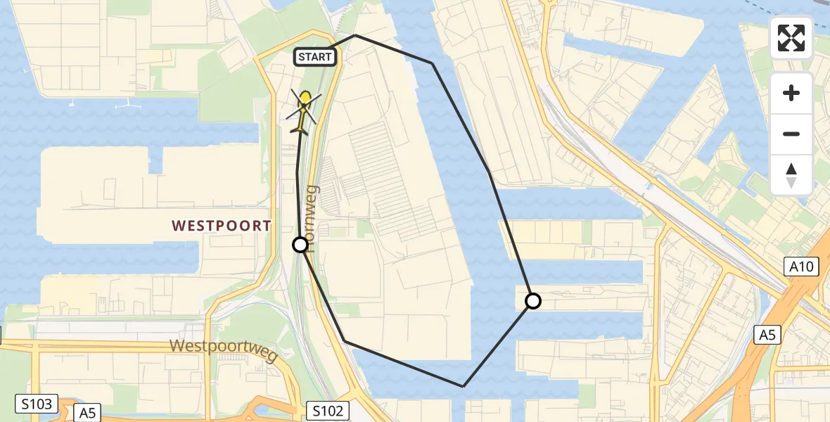 Routekaart van de vlucht: Lifeliner 1 naar Amsterdam Heliport, Kompasweg