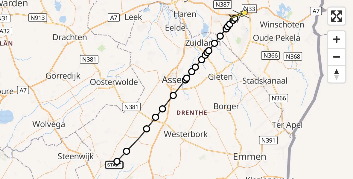 Routekaart van de vlucht: Lifeliner 4 naar Zuidbroek, Broekdijk