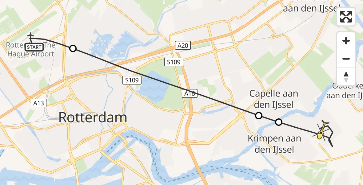 Routekaart van de vlucht: Lifeliner 2 naar Krimpen aan den IJssel, HSL-Zuid