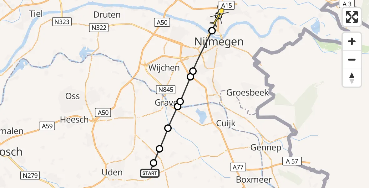 Routekaart van de vlucht: Lifeliner 3 naar Nijmegen, Spoorweg