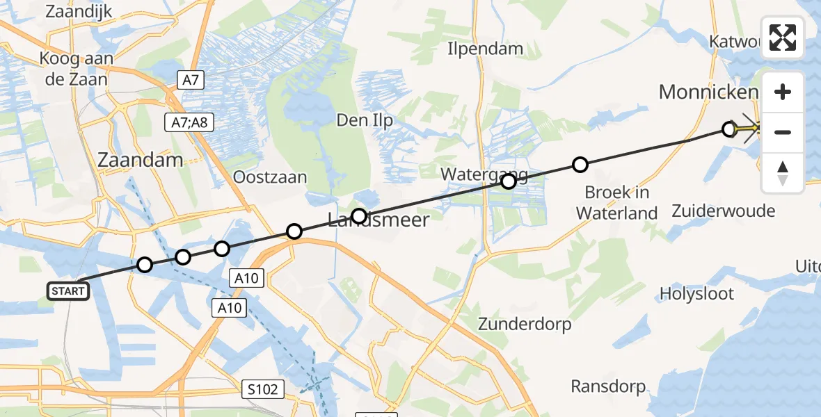 Routekaart van de vlucht: Lifeliner 1 naar Monnickendam, Hemweg