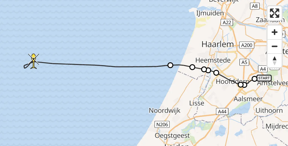 Routekaart van de vlucht: Politieheli naar Loevesteinse Randweg