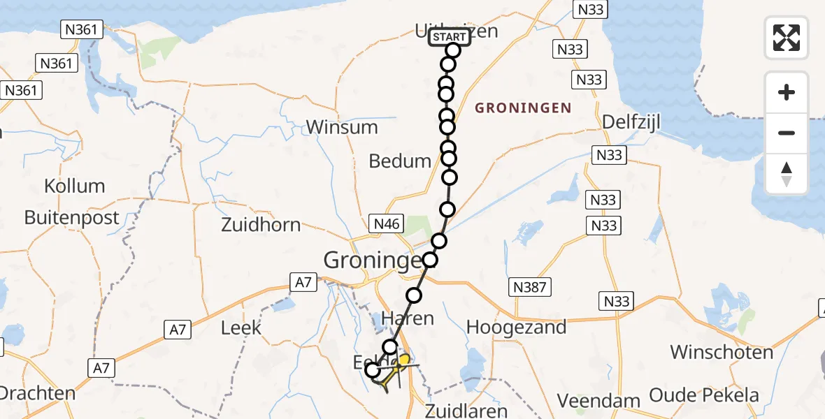 Routekaart van de vlucht: Lifeliner 4 naar Groningen Airport Eelde, Barmerweg