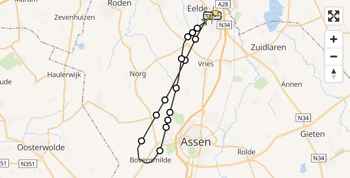 Routekaart van de vlucht: Lifeliner 4 naar Groningen Airport Eelde, Luchtenburgerweg